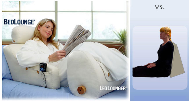 BedLounge LegLounger Combo vs. Foam Bed Wedge and Other Reclining, Reading and Support Pillows