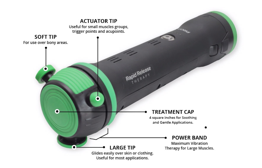 Pro 3 Rapid Release Therapy uses harmonic resonance or vibrational frequencies applied to tight soft tissue