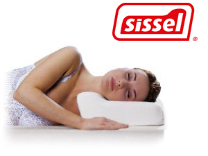 Laying on your side on a contoured neck support pillow by Sissel